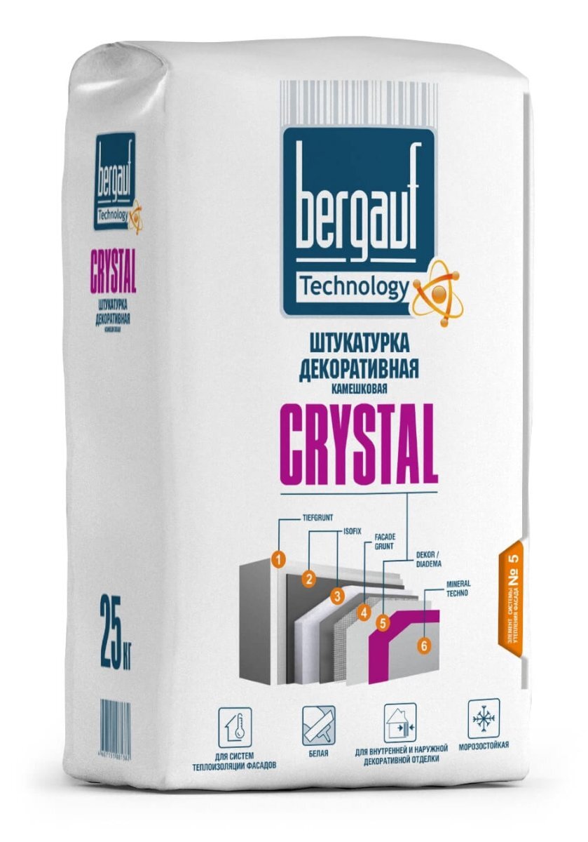Смесь сухая штукатурная декоративная BERGAUF Crystal камешковая зерно 2,5-3 25 кг