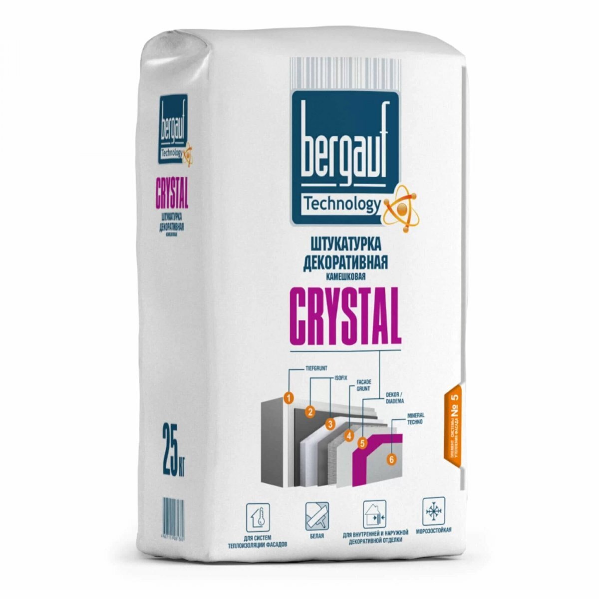 Смесь сухая штукатурная декоративная BERGAUF Crystal камешковая зерно 2 25 кг