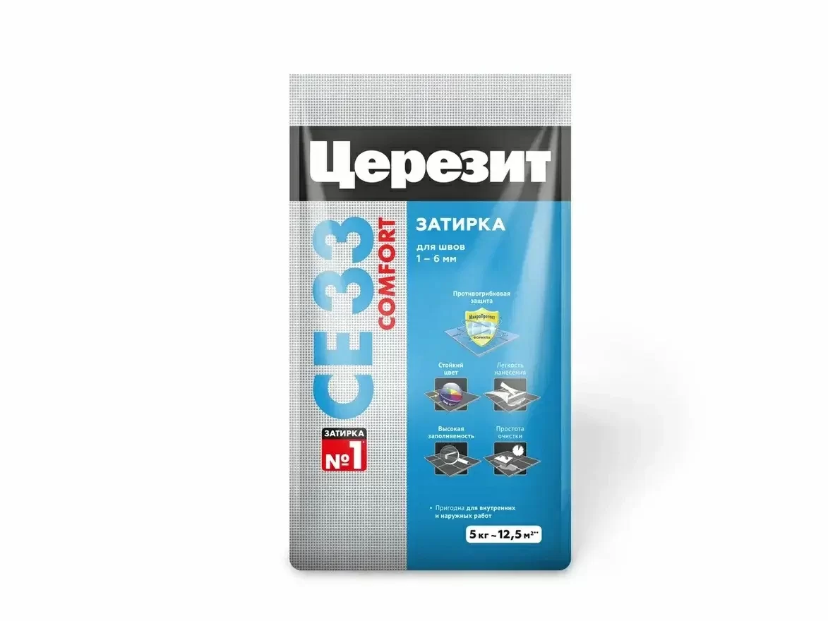 Затирка для швов цементная Церезит CE 33 Comfort белый фольга, 5 кг