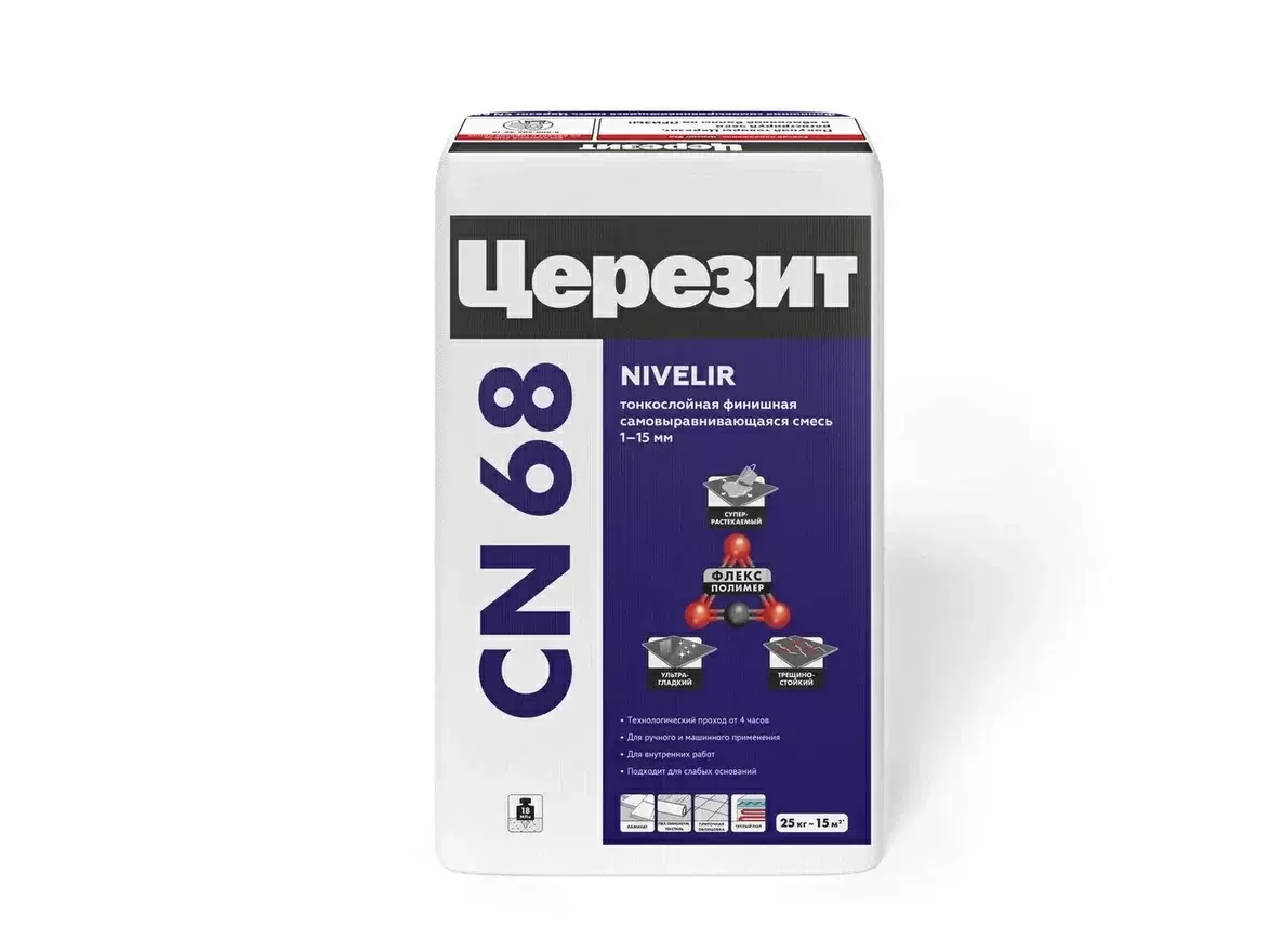 Наливной пол тонкослойный самовыравнивающийся Церезит CN 68 25 кг